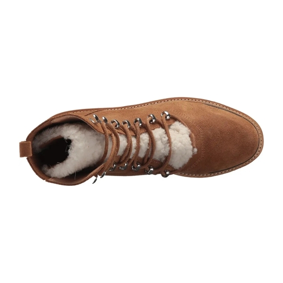 MARC FISHER Izzie Boot Shearling Suede Light Tan Brown Lugsole Lace Up Lizzie 6 - Picture 3 of 16